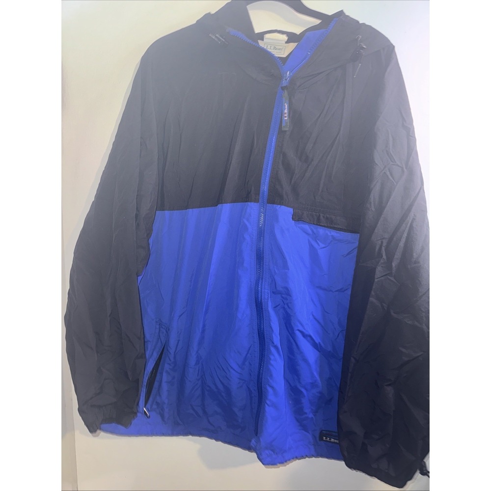 LL Bean Vintage Windbreaker Jacket Mens XL Blue Black Colorblock Made in USA